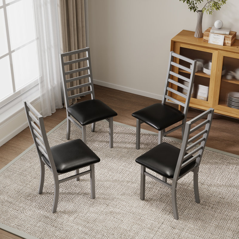 Chaises de salle à manger en cuir Pu, chaise d'appoint sans accoudoirs avec structure en métal, Gris
