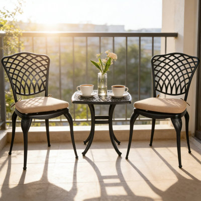 Ensemble bistro 3 pièces pour l'extérieur avec coussin pour repas légers sur le balcon et petits accessoires de jardin