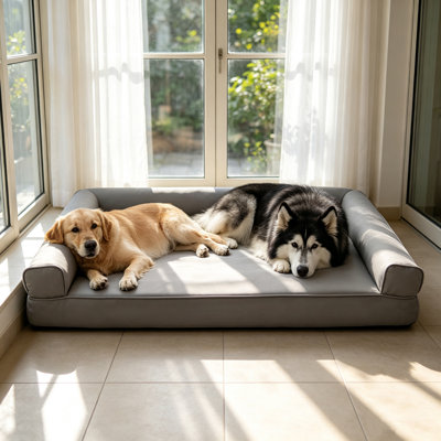 M-xxl Waterproof Orthopedic Dog Bed For Large Dogs Bolsters With Faux Leather Removable Washable Cover, Easy To Wipe Clean, Anti-skid Bottom For Dogs Up To 155 Lbs