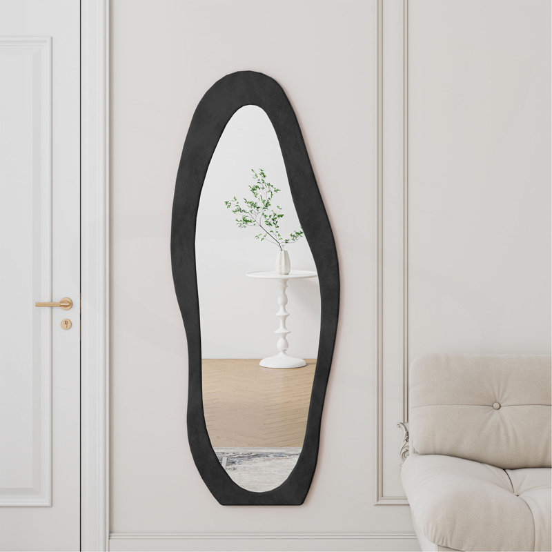 Full Length Mirror,Floor Mirror/ Wall Mirror, Flannel Wrapped Wooden Frame Floor Mirror, Irregular Wavy Mirror Standing/Halling Large Wall Mirror For Bedroom,Living Room, Dressing Room