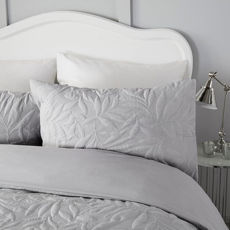 Zaragoza Polyester Floral Duvet Cover Set with Pillowcases, Silver, Double - 2 Standard Pillowcases