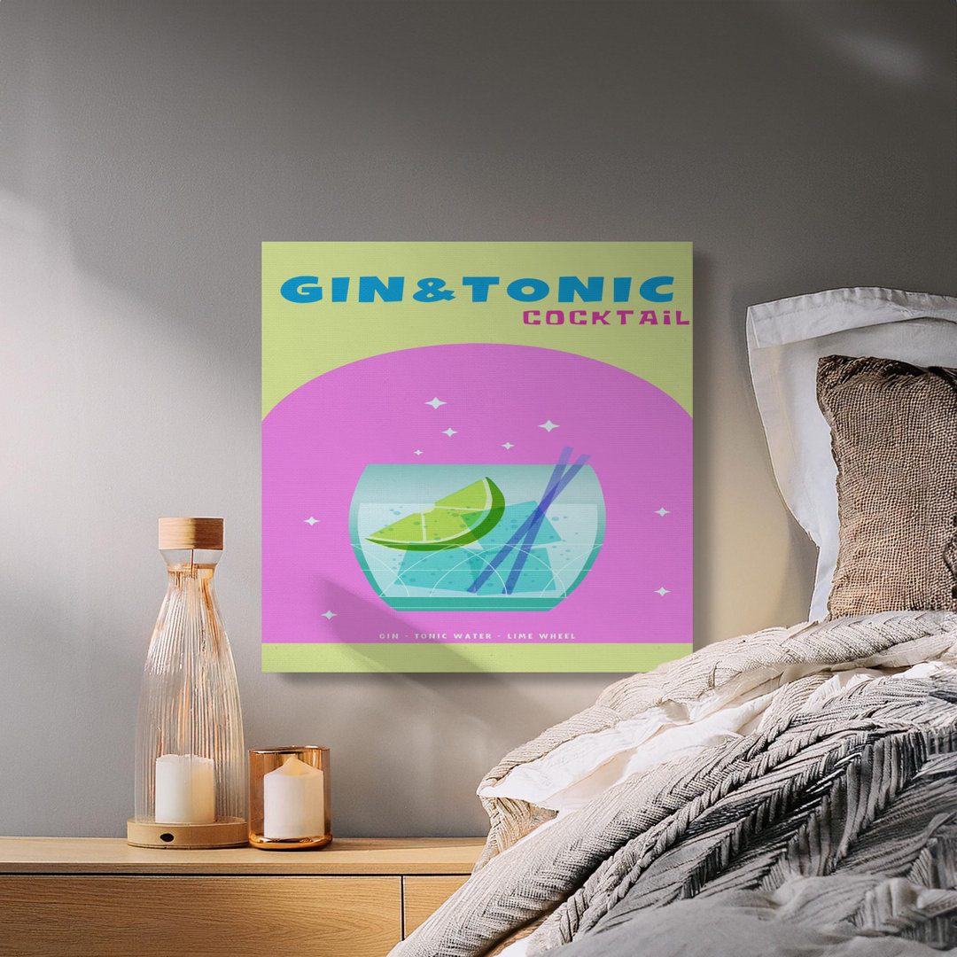 Gin & Tonic Ruppe Print, Retro Bar Cart Decor, Vibrant Kitchen Drink Art, Funky Home Bar Decor Gift for Cocktail Lover