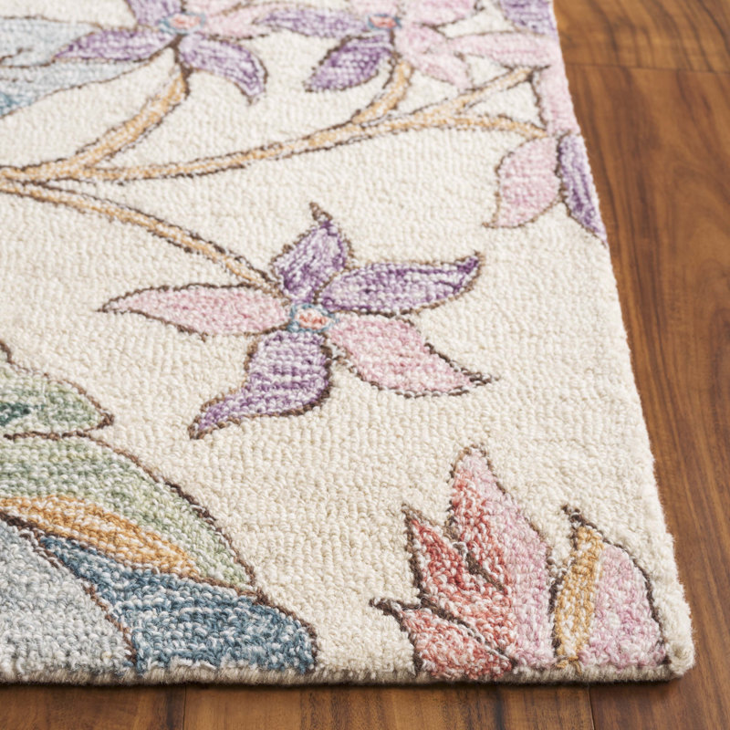 Handmade Multicolor Floral Wool Rectangular Rug 5' x 8'