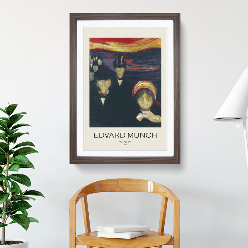 Anxiety by Edvard Munch - Picture Frame Painting, Walnut Framed, 48cm H x 36cm W x 2cm D