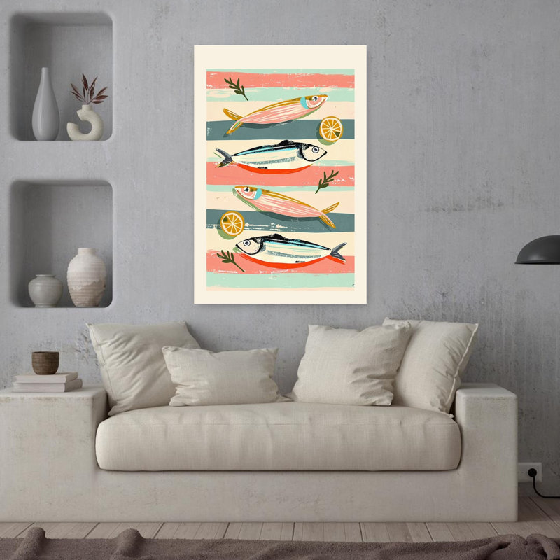 Poisson rayé et citrons, art mural côtier, H 36 po x l 24 po