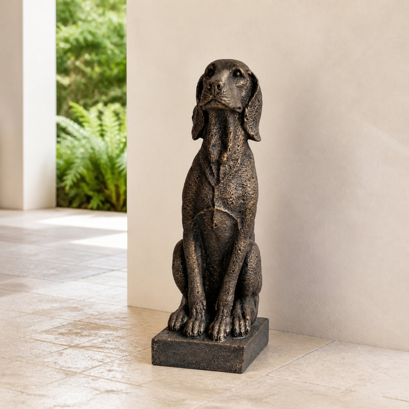 Antique Bronze Look Sitting Hound Dog Statue