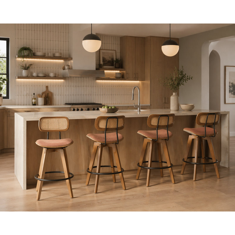 Sirine 4 Pieces Swivel Linen Counter Stool, Orange