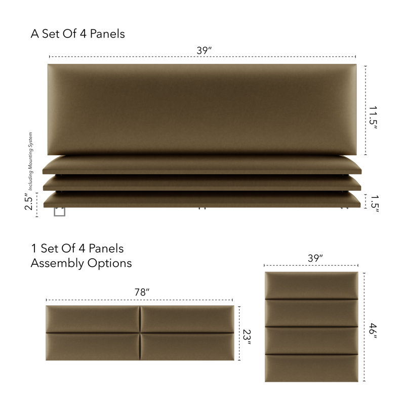 Sapan Upholstered Wall Panels - King/Cal King Size Wall Mounted Headboards - Metallic Gold - Twin/King - Set of 4 Modular Panels