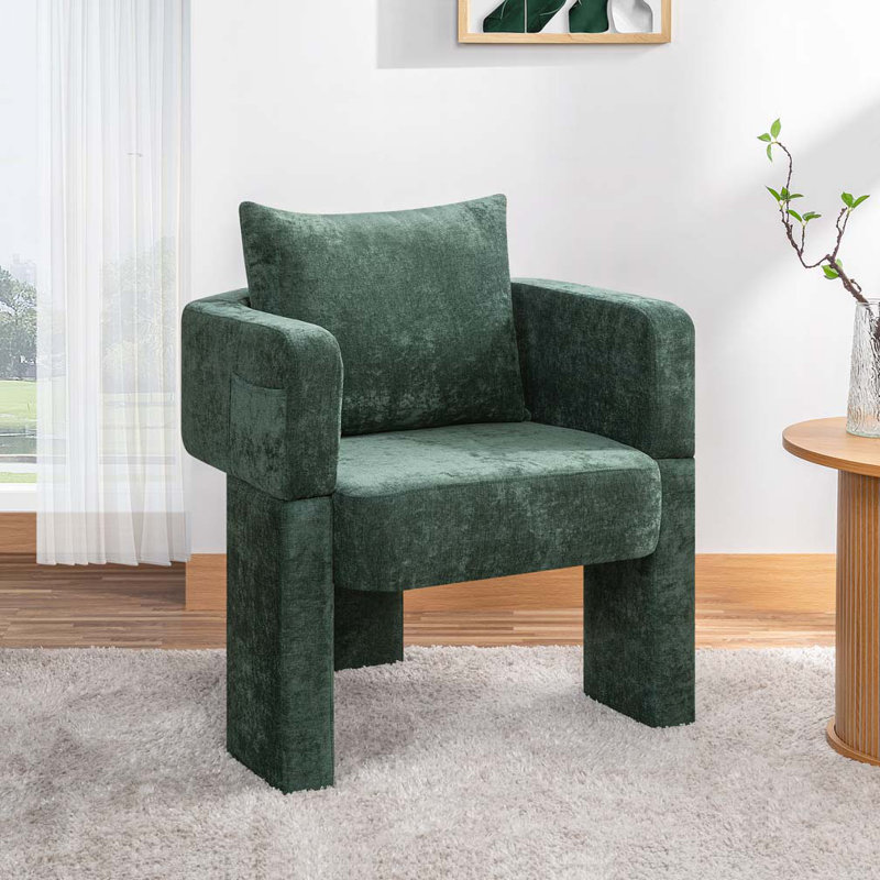 Fauteuil d'appoint en chenille avec accoudoirs ergonomiques et coussin amovible, Vert foncé