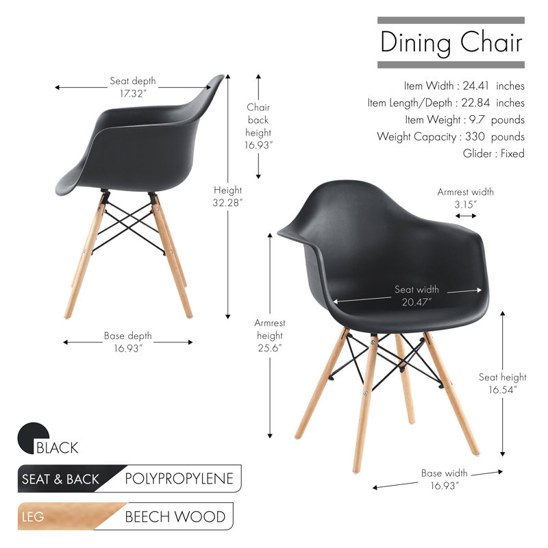 Chaise de salle à manger en plastique Hermina avec pieds en bois de hêtre, Noir, 2