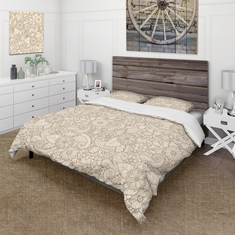 Ensemble de housse de couette Beige Ethnic Florals - Polyester en microfibre