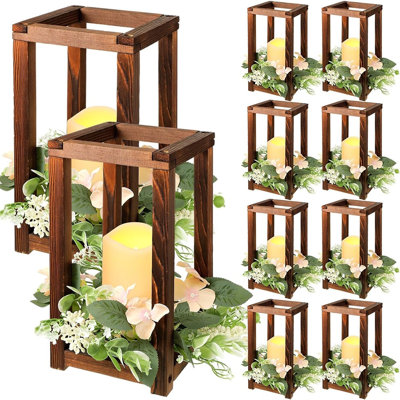 30 Piece Wooden Wedding Lantern Centerpiece Set, Rustic Brown Candle Wreath Décor for Weddings, Parties, Table Settings, Home and Special Events