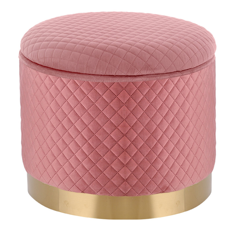 Aaden 50cm Wide Velvet Round Solid Colour Standard Ottoman with Storage, Pink