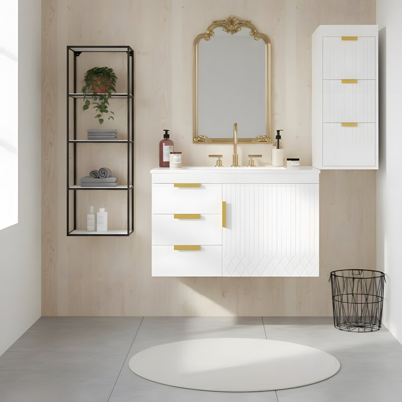 Ensemble d'armoire de salle de bain murale avec lavabo en céramique, Blanc