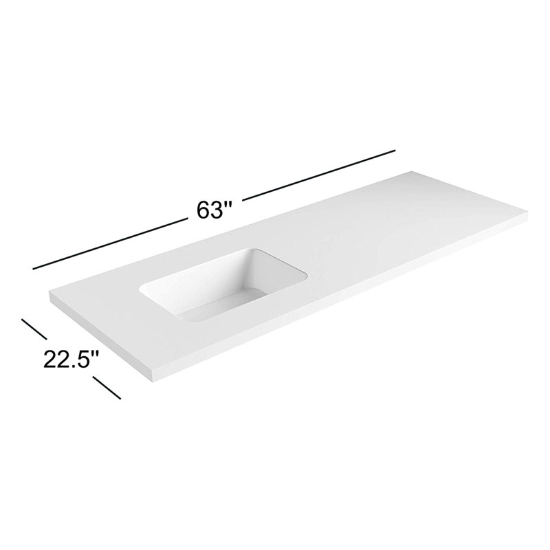 Dessus de meuble-lavabo simple 63 po en résine / aluminium et trous de robinet d'évier 63 po