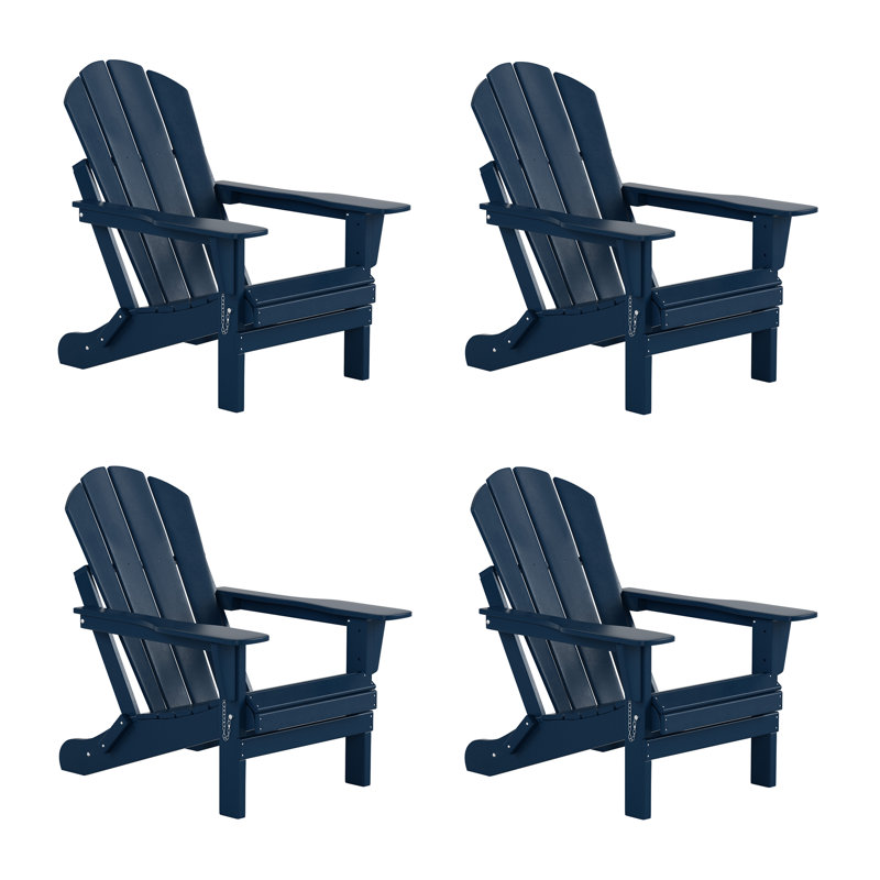 Shawnna HDPE Folding Adirondack Chair, Navy Blue