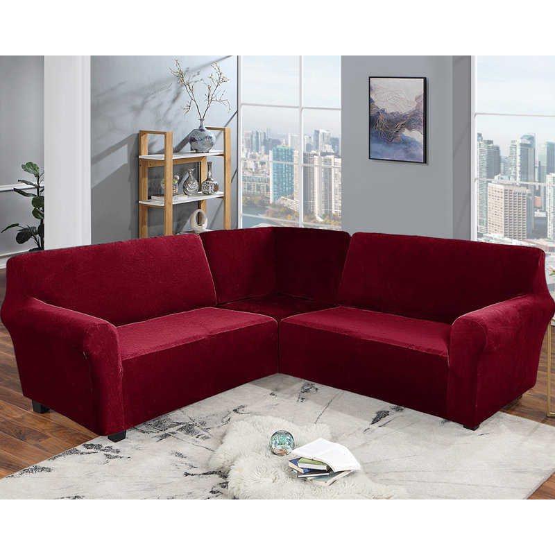 Housse pour canapé de coin Elastic, Rouge vin, H 38 po x l 58 po x P 43 po