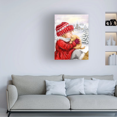 Bolog MAKIKO Girl Kissing Puppy Canvas Art