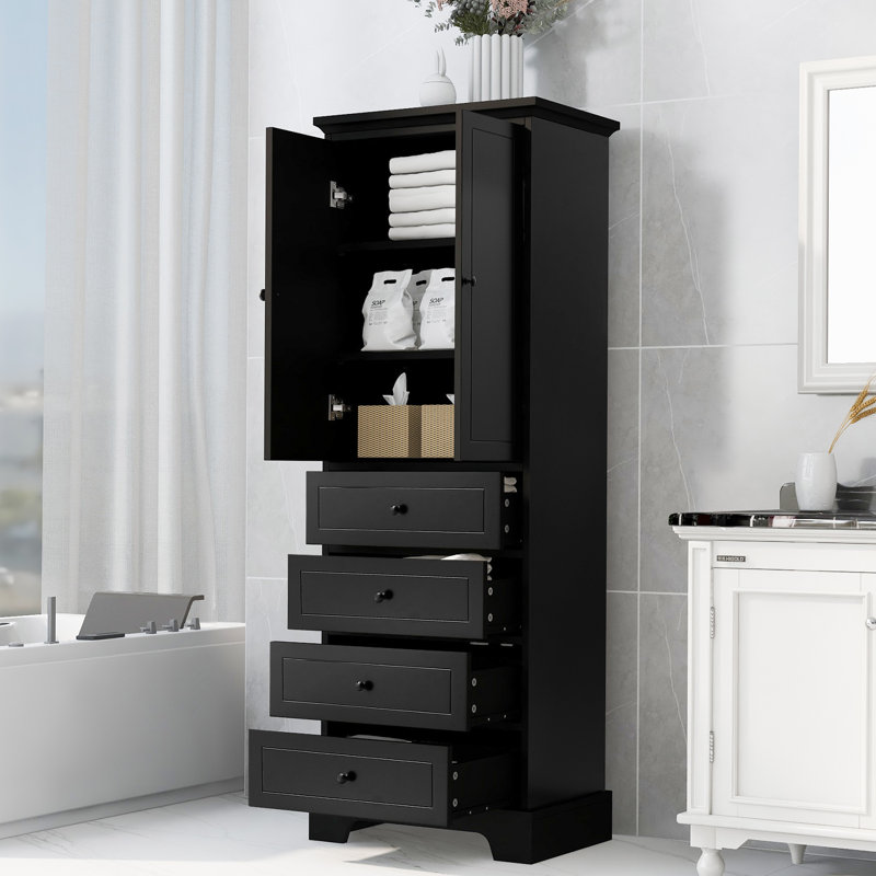 Flora Freestanding Bathroom Cabinet With Drawers, Black