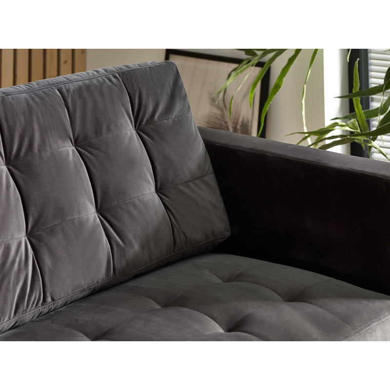 Jodi Velvet Sofa - Upholstered Modern Retro Fabric Stylish & Contemporary, 3 Seater, Dark Grey