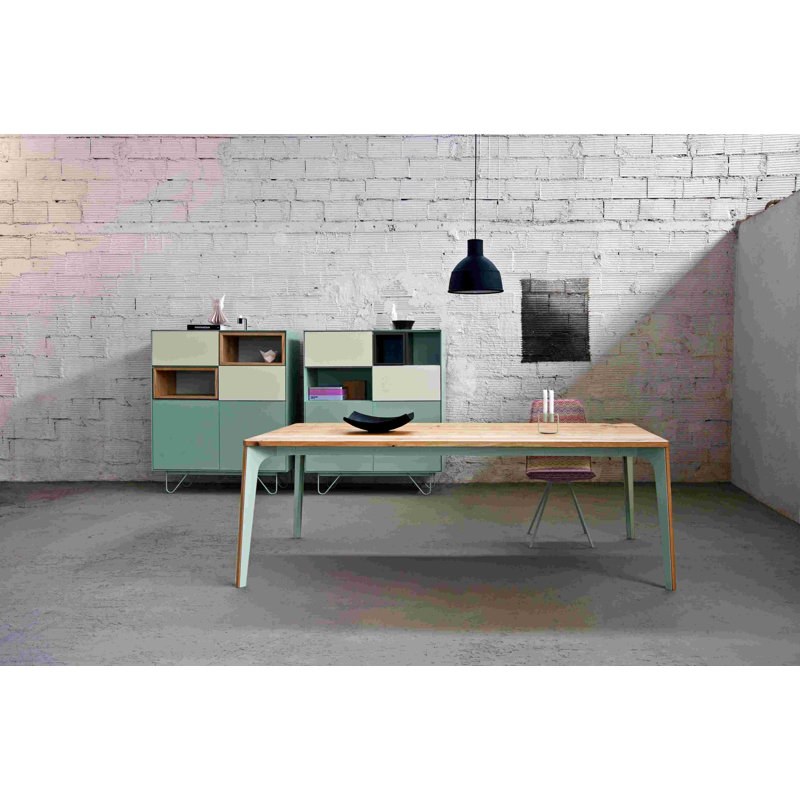 Vintme Square Solid Oak Dining Table, Ragg Brown/Light Oak