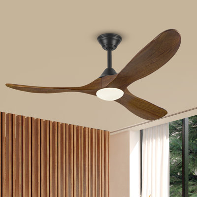 3 Blade Smart Solid Wood Ceiling Fan With Dimmable LED Light & Remote, Reversible DC Motor