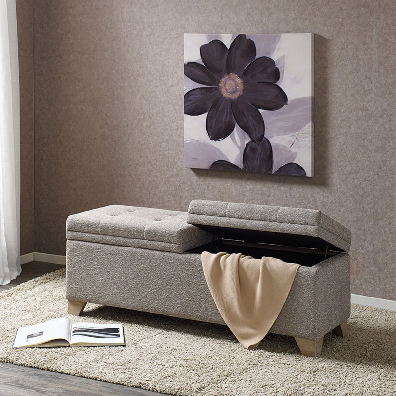 Gray Upholstered Storage Bench with Button-Tufted Top