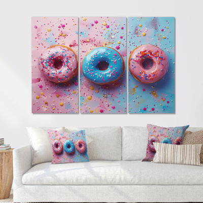 Ensemble de décorations murales délicieuses roses et bleues «Sparkle Donuts I»