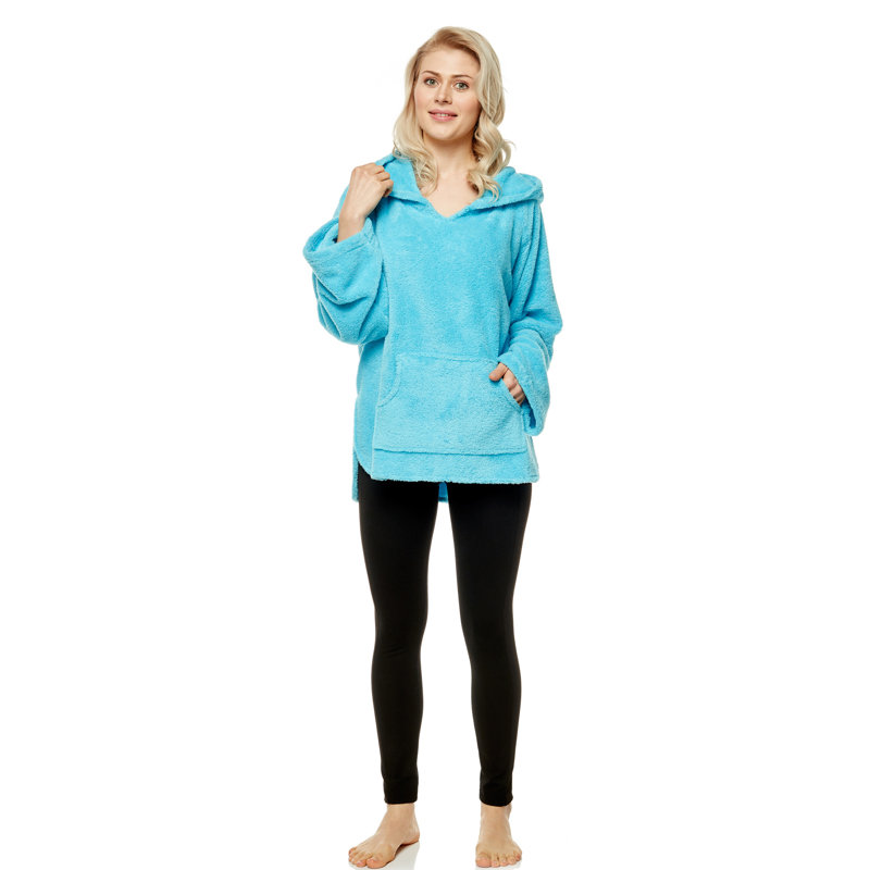 Peignoir en molleton avec poches et capuche, Bleu, Grand