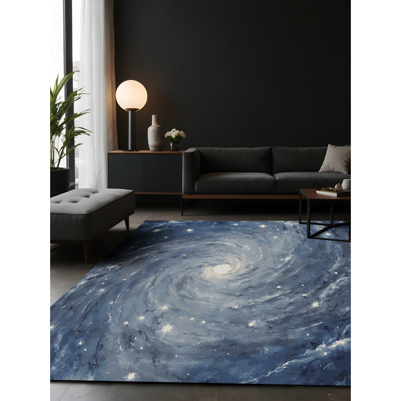 Tapis bleu soyeux et moelleux, Carré 5 pi