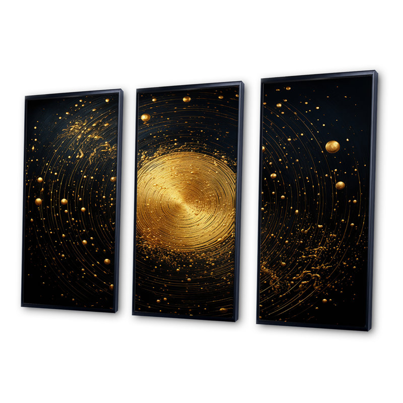 Ensemble de toile dorée scintillante «Magic», Cadre flottant noir, H 40 po x l 60 po x P 1 po