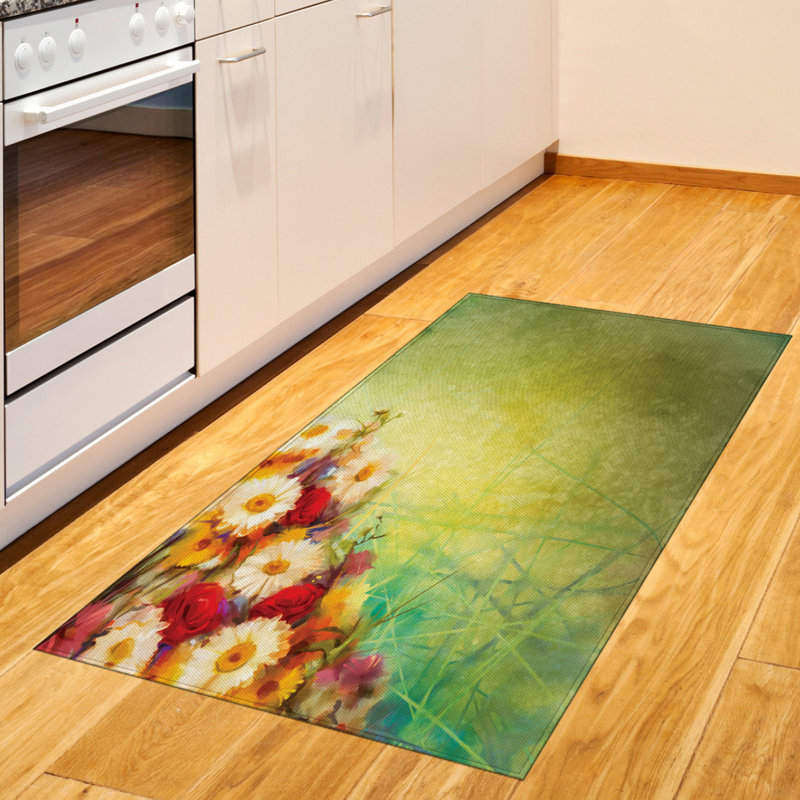 Tapis décoratif floral à haute densité en fibres de polyester, Rectangle 2 pi 7 po x 5 pi