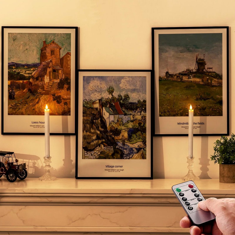 2 Pack Waxy Flameless Candles with Remote Control Timer, Flickering Battery Operated, Led Flameless Candlesticks Tall Candles for Home Decor, 9.6 inch