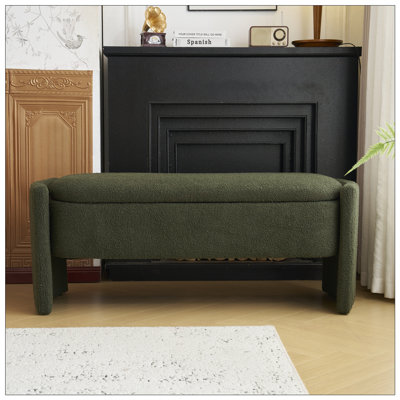 Élégant banc de rangement avec repose-pieds avec matériau Boucle, design simple et grand pour les intérieurs modernes