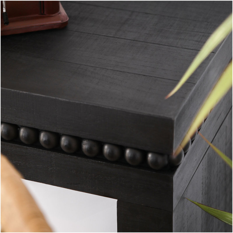 Console 64 "en bois noir moderne - Élégante table d'entrée avec bordure décorative perlée, Noir antique