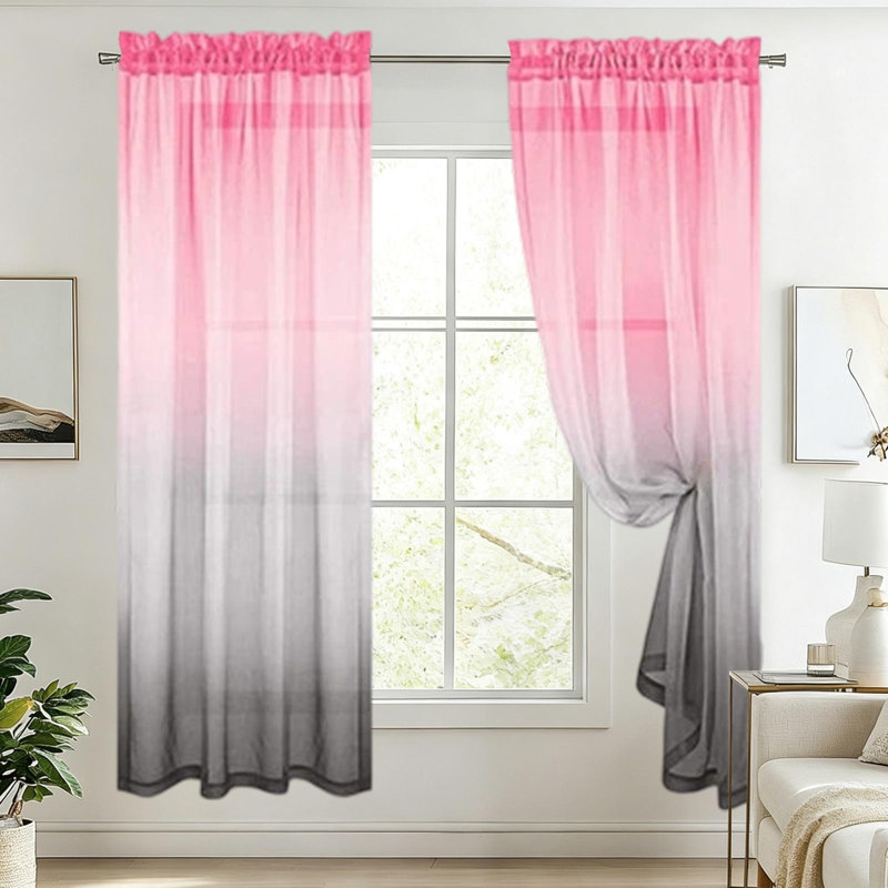 Kbndieu Two-Tone Gradient Sheer Curtains with Rod-Through Designs  Stylish Concise Curtains  Breathable Sheer Curtains for Bedrooms and Living Rooms