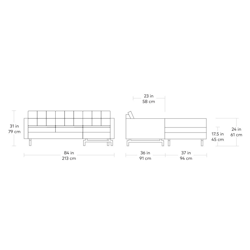 Jane 2 Chaise Sectional, Bayview Silver Performance Twill, Ash Natural