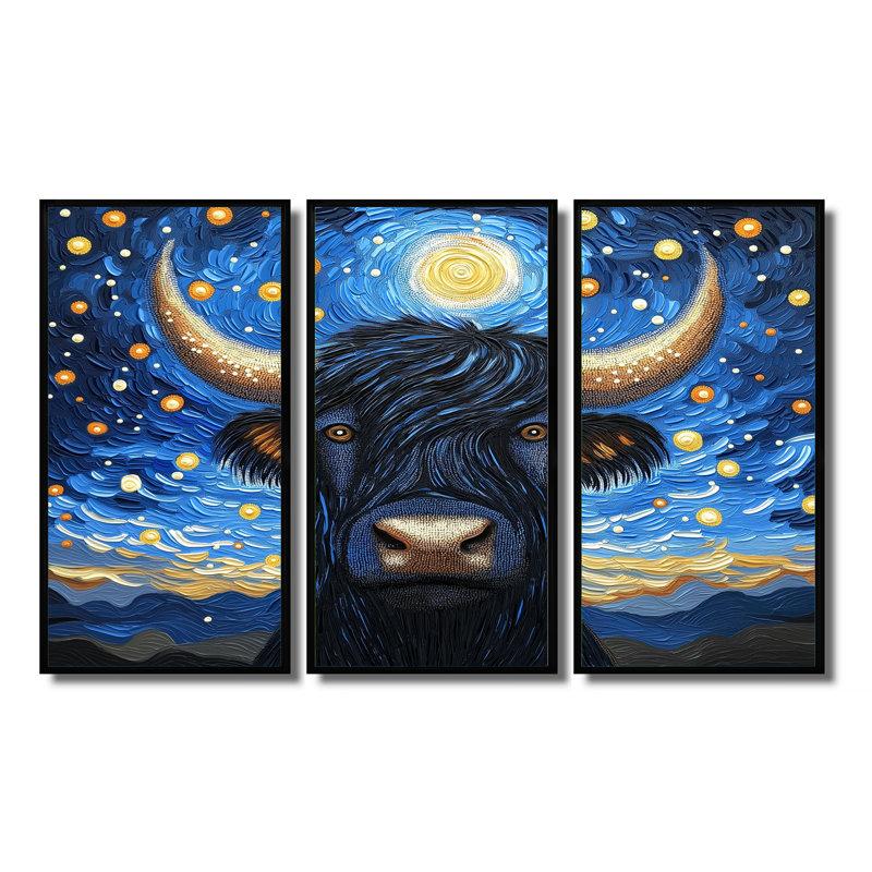 Adalee - ensemble d'art mural Yaks, H 28 po x l 36 po, Reproduction avec cadre flottant, Noir