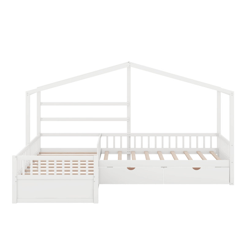 Lit plateforme simple avec tiroirs de rangement, Blanc