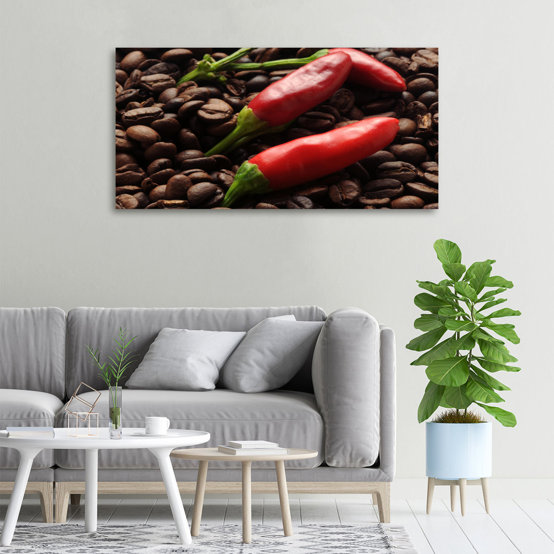 Chilis und Kaffee - Ungerahmte Kunstdrucke auf Leinwand