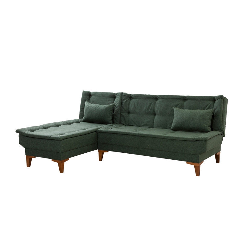 Stylish Corner Sofa-Bed, Green Linen Fabric, 88.6 x 33.9 x 33.5 inches | Beech Wood Frame & Legs, 28 DNS Foam Cushions for Comfort | Versatile Seating & Sleeping Solution for Modern Living Rooms