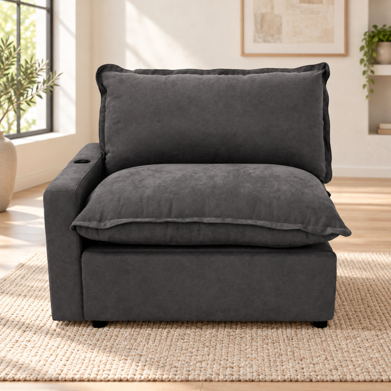 Upholstered Modern Linen Fabric Power One-Armed Chair, Gray