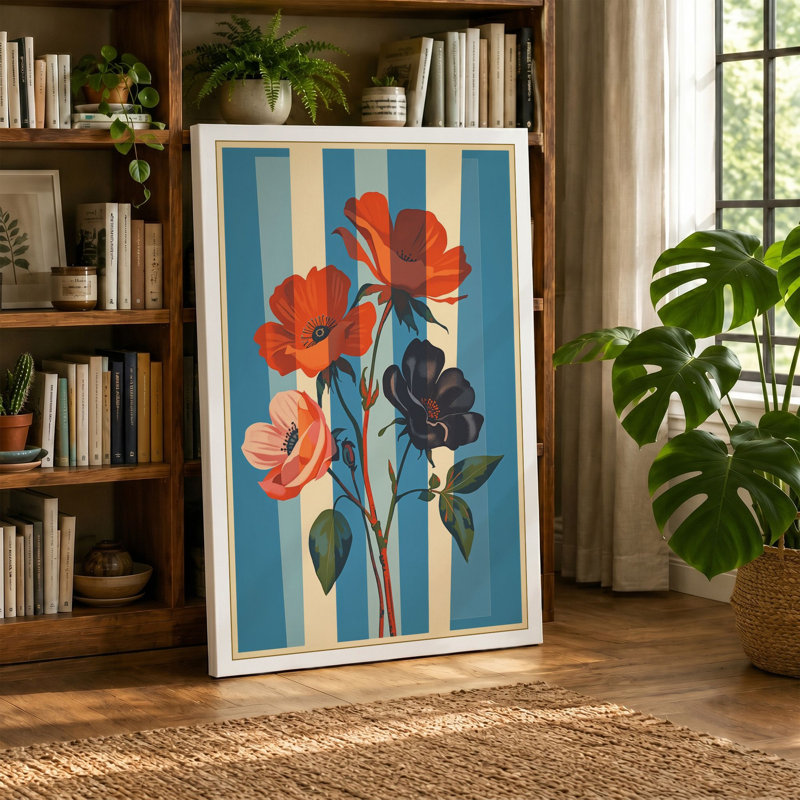 Striped Roses Botanical - Wrapped Canvas, 18x12 - 45.7 x 30.5 cm, Terracotta Border