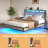 Khemis Floating Bed Frame with LED Lights and  Charging Station, RGB Smart Storage Headboard Platform Bed with Type-C & USB Port-1235244613-1235244614