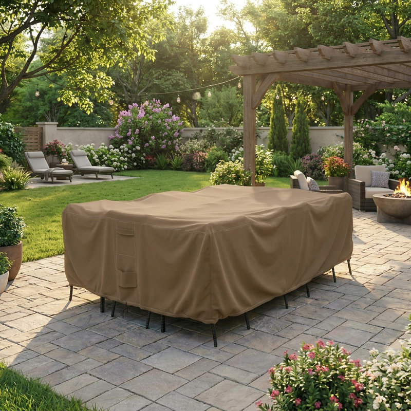 Hyslop Water Resistant Patio Dining Set Cover – Heavy Duty, Durable Outdoor Furniture Cover with Click-Close Straps, Adjustable Elastic Hem, and Air Vents