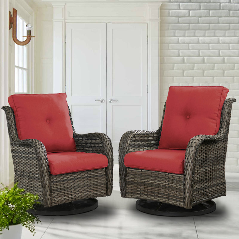 Fauteuils d'appoint en rotin avec coussins Bonia, Rouge, Gris