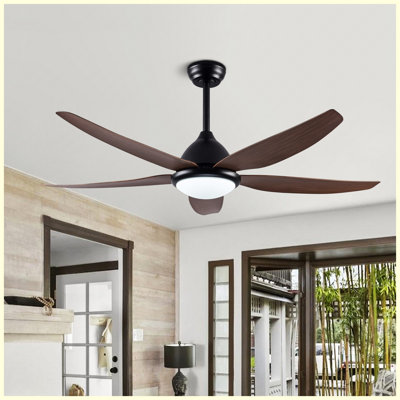 Ventilateur de plafond avec lampes, ventilateurs de plafond de 56 pouces avec télécommande, 5 pales, moteur à courant continu réversible à 6 vitesses pour patio, salon, chambre à coucher, porche