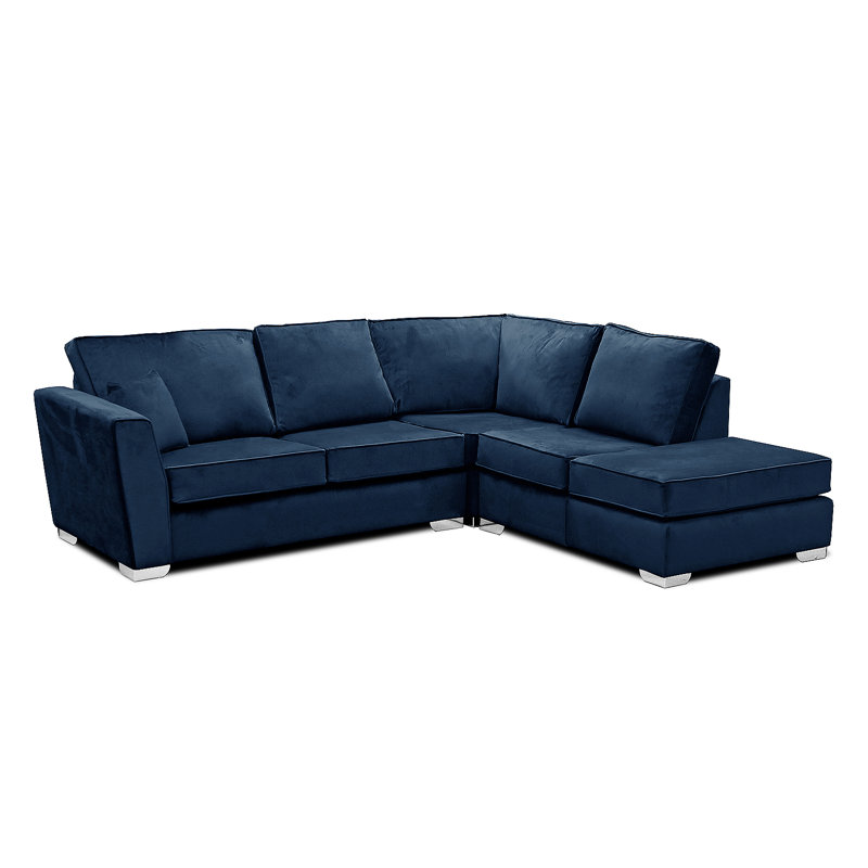 Quade 5 Seater Velvet Sofa & Chaise, Right Hand Facing, Navy