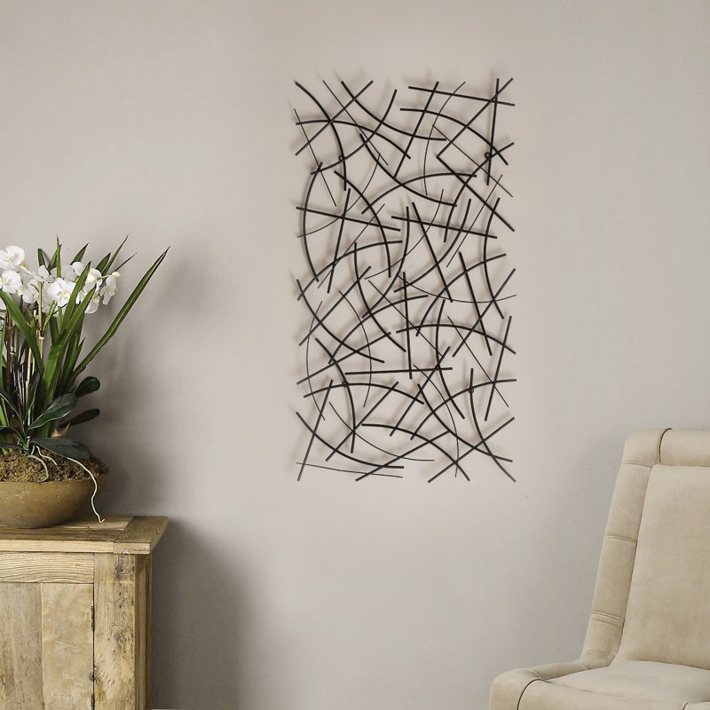 Polaris Rectangle Curved Metal Abstract Wall Art, Black