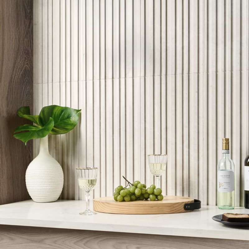 Stonework Vanilla Warm White 12x24 3D Marble Tile, Barcode 3D Polished/Honed
